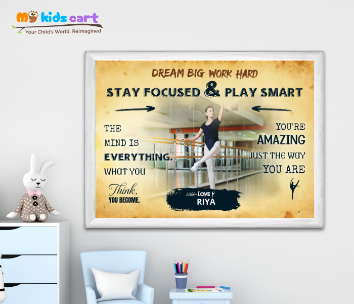 Customized Gymnastics Player Girl Poster Personalized Motivational Wall Art White (Framed)