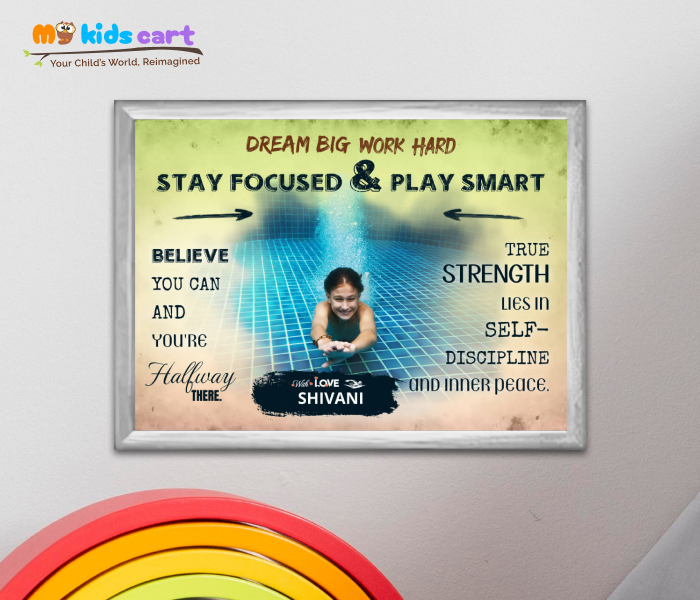 Customized Swimming Player Colourful Background Poster Personalized Motivational Wall Art White (Framed)