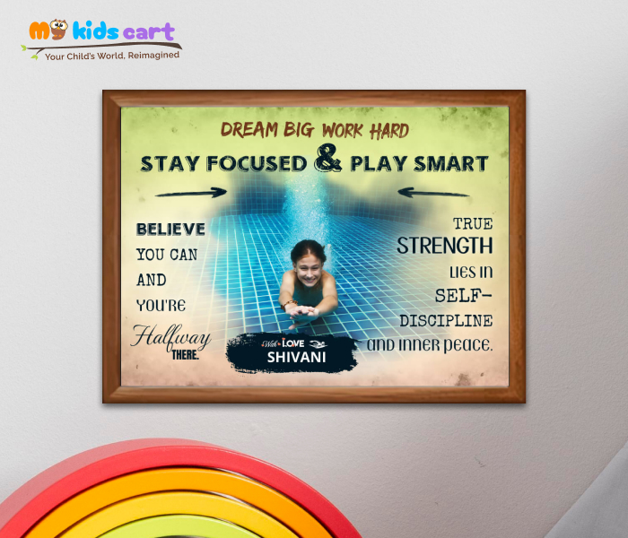 Customized Swimming Player Colourful Background Poster Personalized Motivational Wall Art Wooden (Framed)