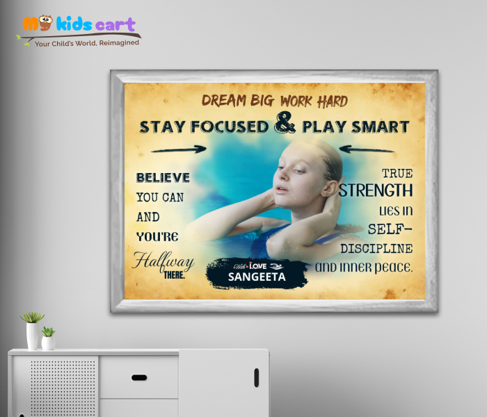 Customized Swimming Player Cream Background Poster Personalized Motivational Wall Art White (Framed)