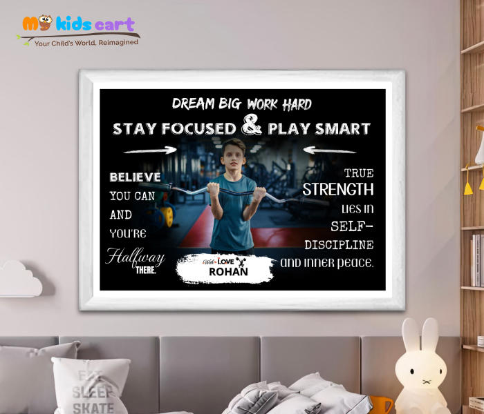 Customized Weightlifting Black Background Poster Personalized Motivational Wall Art White (Framed)