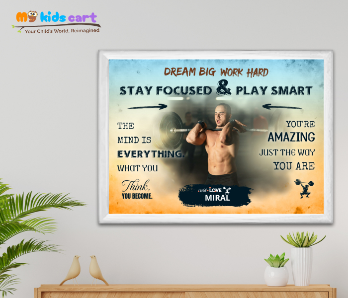 Customized Weightlifting Boy Colourful Background Poster Motivational Wall Art White (Framed)