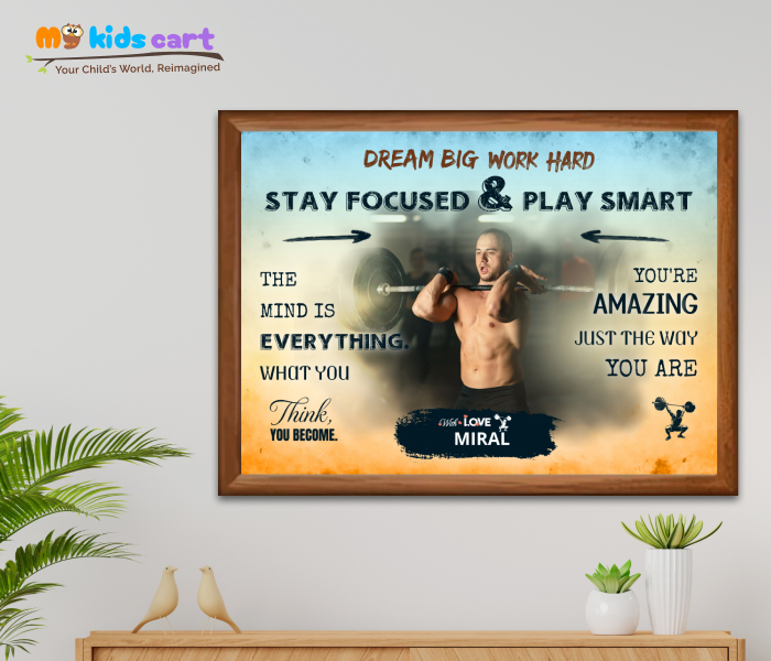Customized Weightlifting Boy Colourful Background Poster Motivational Wall Art Wooden (Framed)