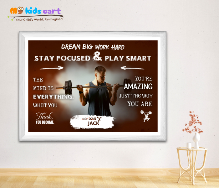 Customized Weightlifting Brown Background Poster Personalized Motivational Wall Art White (Framed)