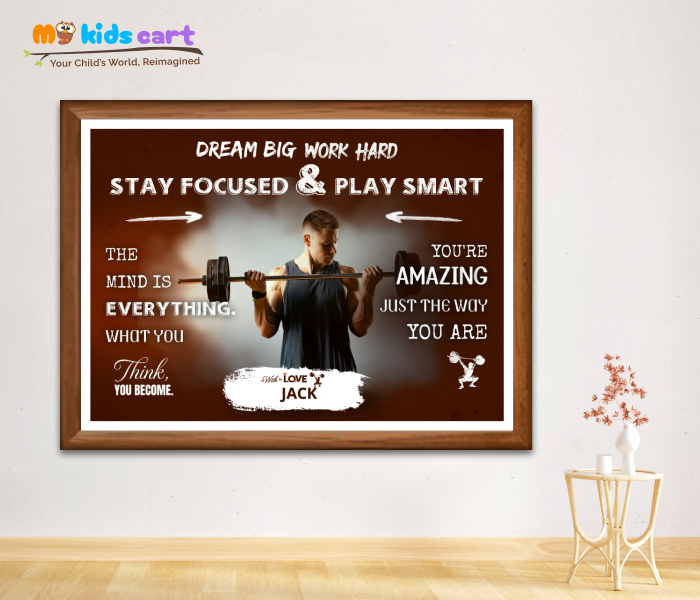 Customized Weightlifting Brown Background Poster Personalized Motivational Wall Art Wooden (Framed)