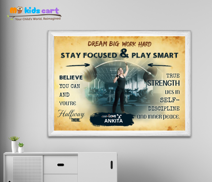 Customized Weightlifting Girl Cream Background Poster Motivational Wall Art White (Framed)