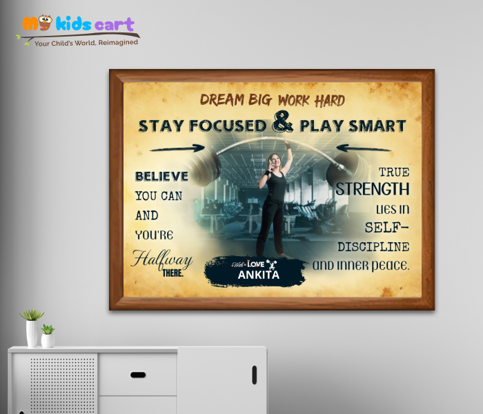 Customized Weightlifting Girl Cream Background Poster Motivational Wall Art Wooden (Framed)