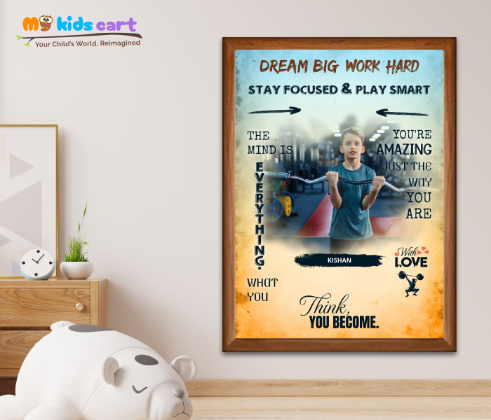 Customized Weightlifting Player Boy Colourful Background Poster Motivational Wall Art Wooden (Framed)