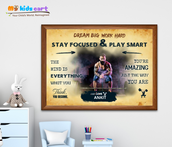 Customized Weightlifting Player Cream Background Poster Personalized Motivational Wall Art Wooden (Framed)