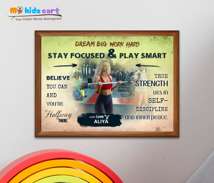 Customized Weightlifting Player Girl Colourful Background Poster Motivational Wall Art Wooden (Framed)