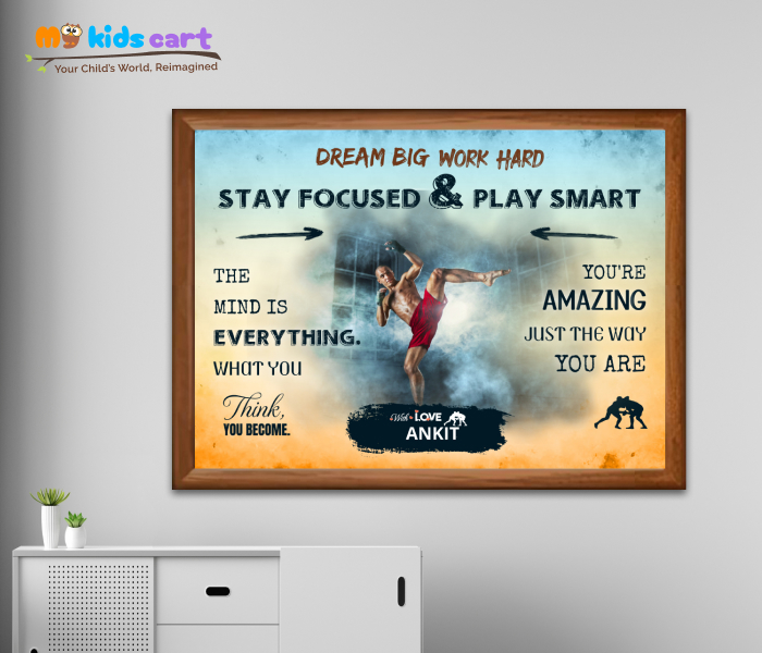 Customized Wrestling Player Boy Colourful Background Poster Personalized Motivational Wall Art Wooden (Framed)