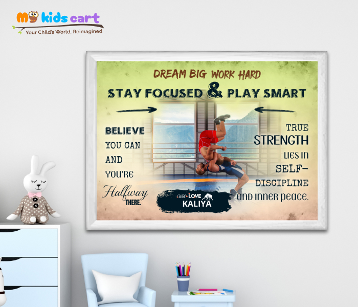 Customized Wrestling Player Colorful Background Poster Personalized Motivational Wall Art White (Framed)