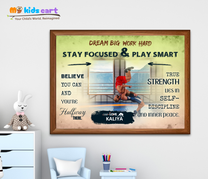 Customized Wrestling Player Colorful Background Poster Personalized Motivational Wall Art Wooden (Framed)