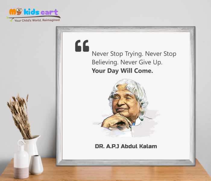 Dream Believe Achieve Dr. A.P.J. Abdul Kalam Motivational Quote Wall Art White (Framed)