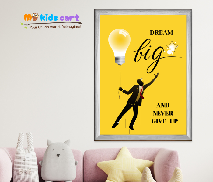 Dream Big, Hustle Hard, Never Give Up Motivational Wall Art White (Framed)