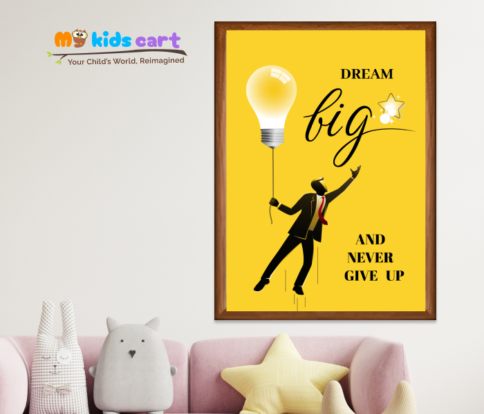 Dream Big, Hustle Hard, Never Give Up Motivational Wall Art Wooden (Framed)