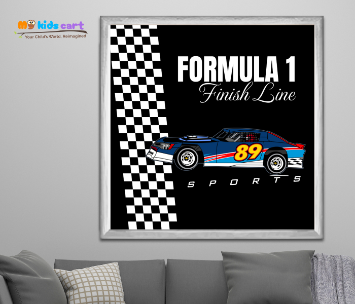 F1 Formula Finish Line Black Personalized Motivational Wall Art White (Framed)