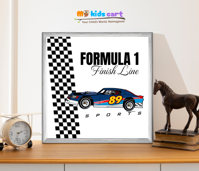 F1 Formula Finish Line White Personalized Motivational Wall Art White (Framed)
