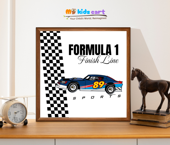 F1 Formula Finish Line White Personalized Motivational Wall Art Wooden (Framed)