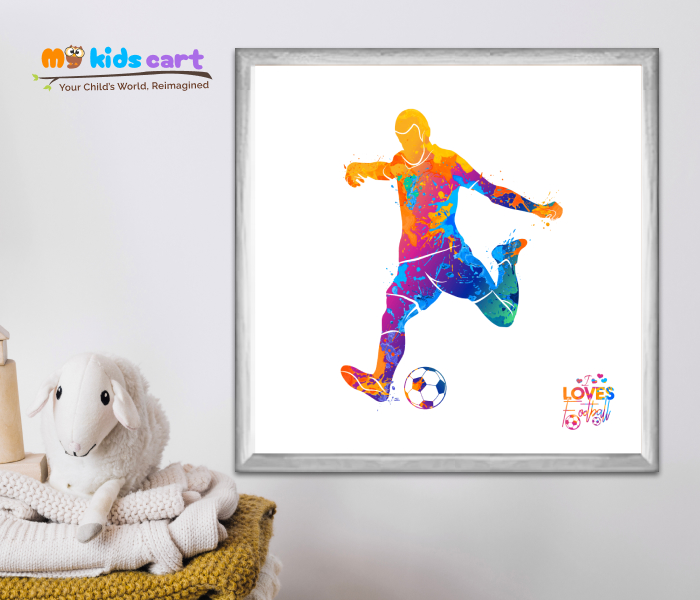 Football Colourful Boy Portrait Personalized Motivational Wall Art White (Framed)