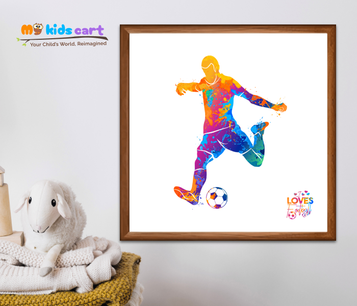 Football Colourful Boy Portrait Personalized Motivational Wall Art Wooden (Framed)