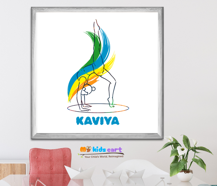 Gymnastics Outline Poster Personalized Motivational Wall Art White (Framed)