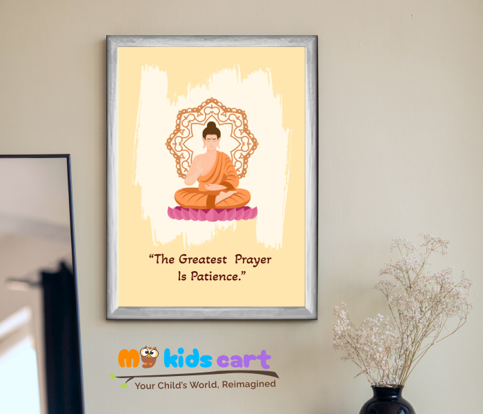 Lord Buddha Patience Personalized Motivational Wall Art White (Framed)