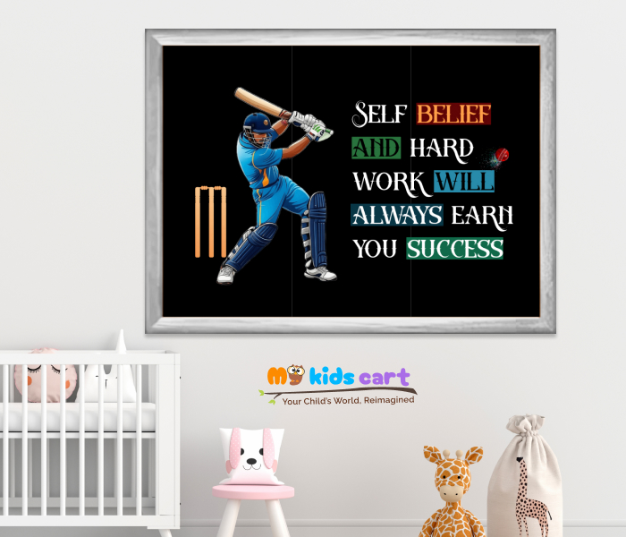 Self Belief and Hard Work Personalized Motivational Wall Art White (Framed)