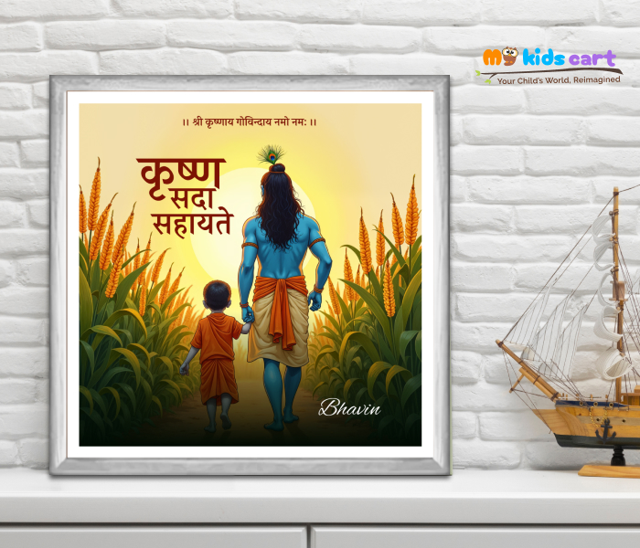 Shree Krishna Sada Sahayak Motivational Wall Art White (Framed)