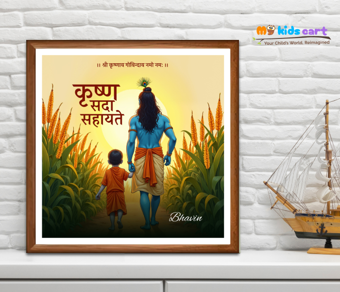 Shree Krishna Sada Sahayak Motivational Wall Art Wooden (Framed)