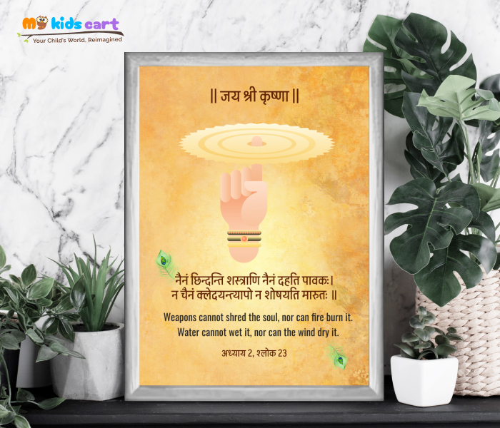 The Bhagavad Gita Shlok 2 Sudarshan Chakra Personalized Motivational Wall Art White (Framed)
