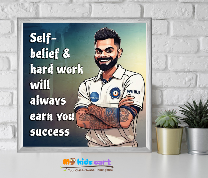 Virat Kohli Self Belief Personalized Motivational Wall Art White (Framed)