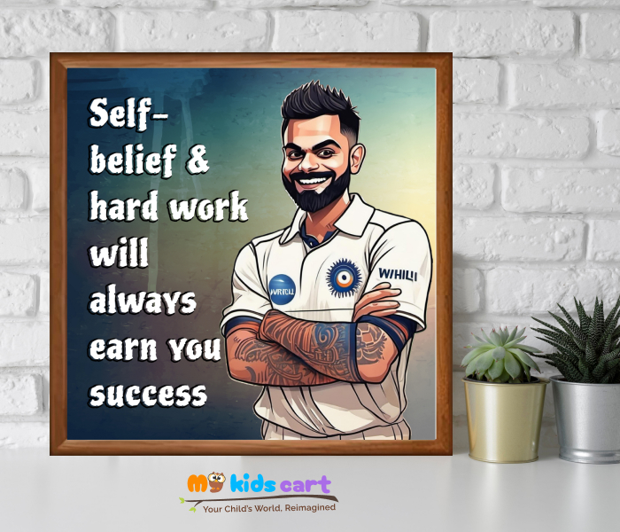 Virat Kohli Self Belief Personalized Motivational Wall Art Wooden (Framed)