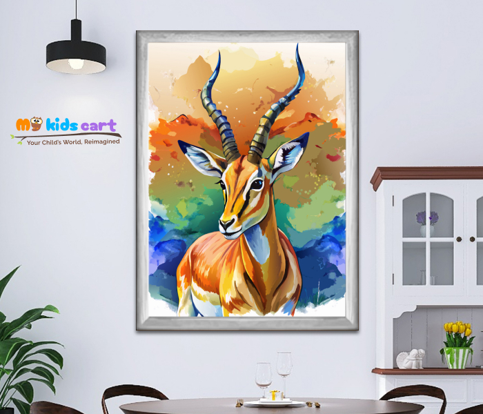 A Symphony of Colors with Deer Poster Wall Art White (Framed)
