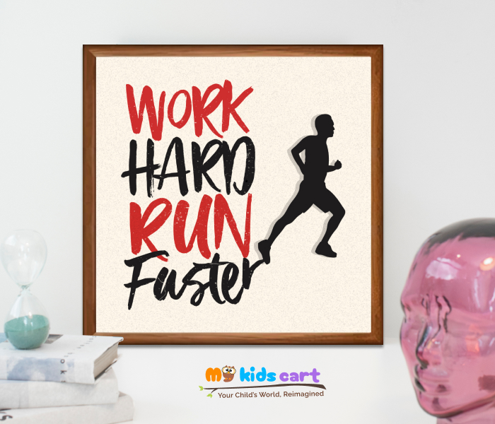 Athletics Player Cream Background Motivational Wall Art Wooden (Framed)