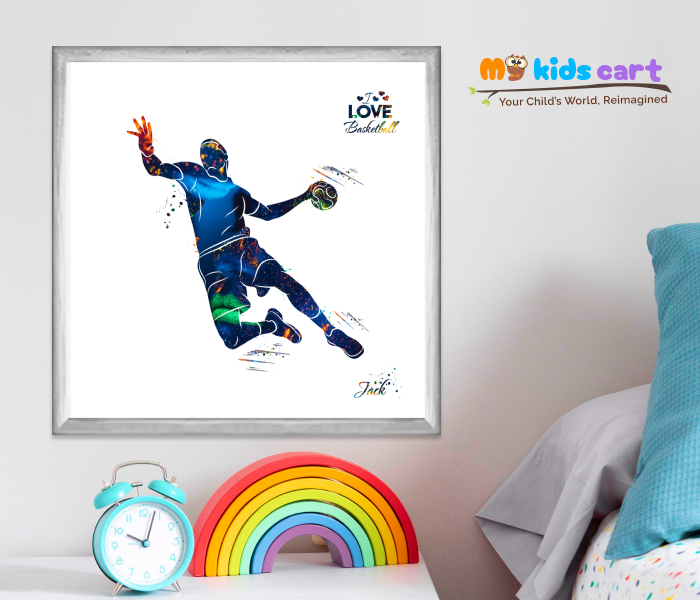 Basketball Player Boy Personalized Motivational Wall Art White (Framed)