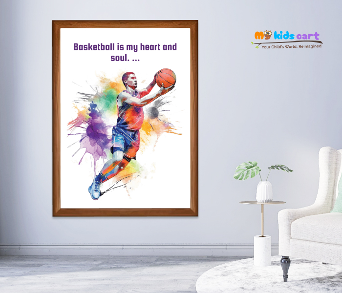 Basketball Player Boy With Color Personalized Motivational Wall Art Wooden (Framed)