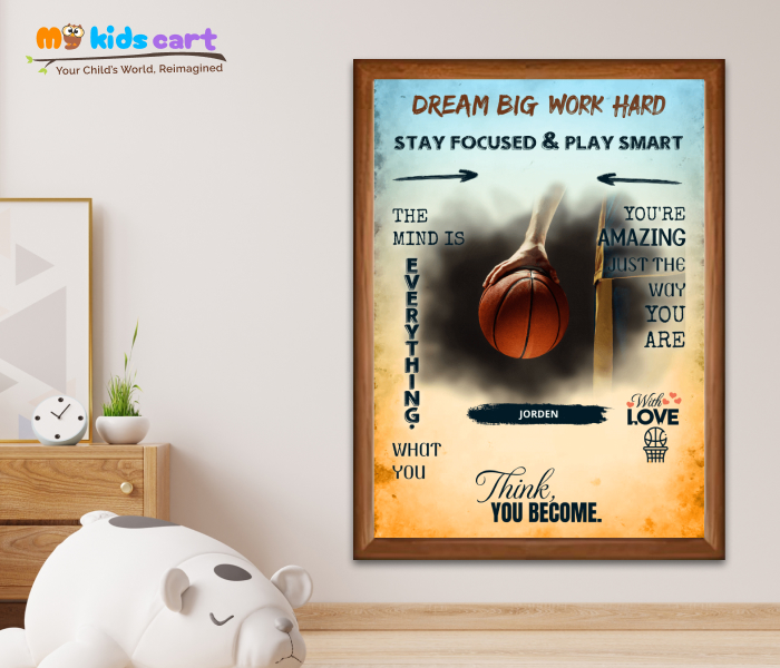 Basketball Team Quote Colorful Background Motivational Personalized Poster Wall Art Wooden (Framed)