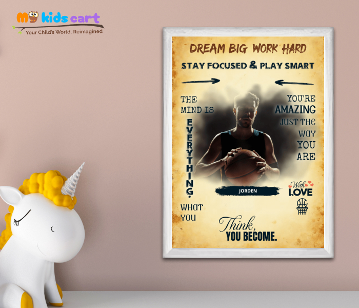 Basketball Team Quote Cream Background Personalized Motivational Poster Wall Art White (Framed)