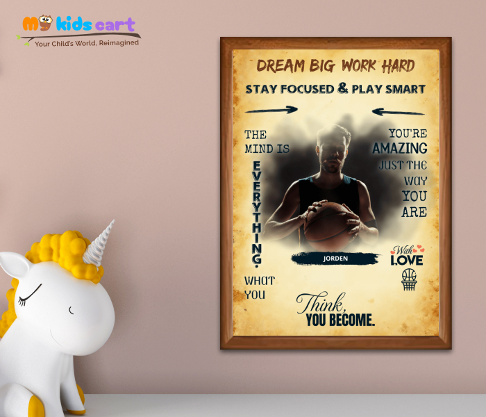 Basketball Team Quote Cream Background Personalized Motivational Poster Wall Art Wooden (Framed)