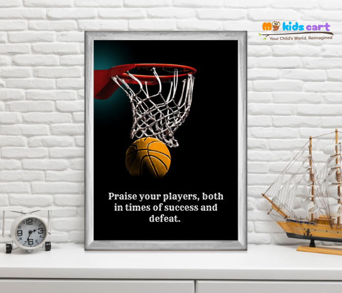 Basketball team quote black background Poster Personalized Motivational Wall Art White (Framed)