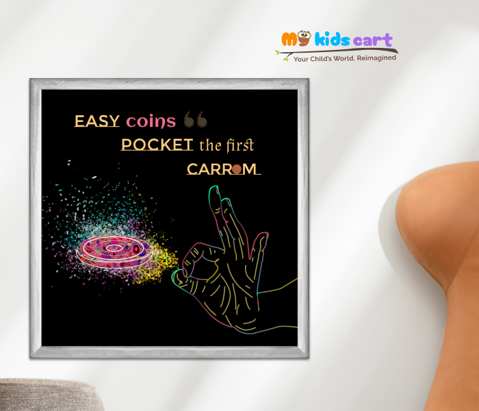 Carrom Quote Black Background Poster Personalized Motivational Wall Art White (Framed)