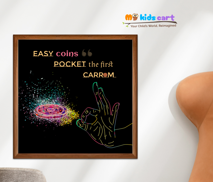 Carrom Quote Black Background Poster Personalized Motivational Wall Art Wooden (Framed)