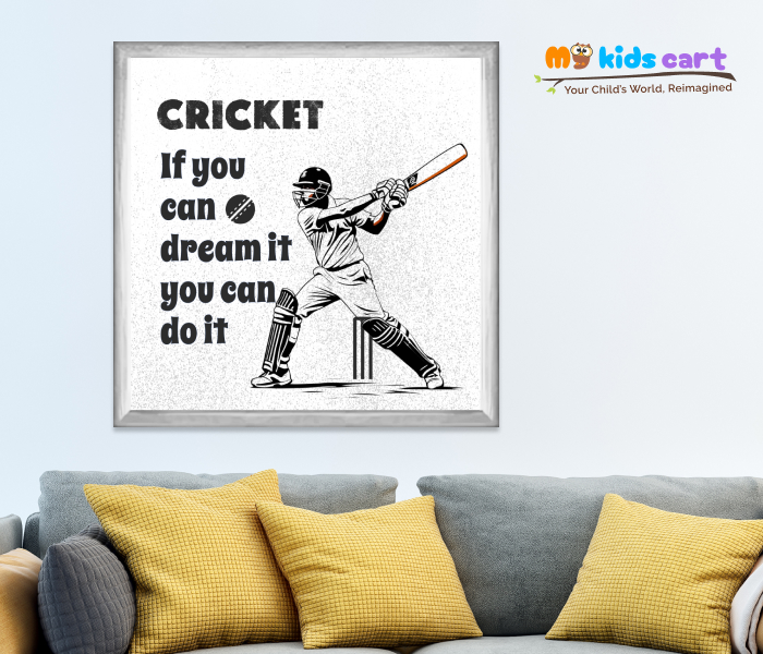 Cricket Player Black And White Personalised Wall Art White (Framed)
