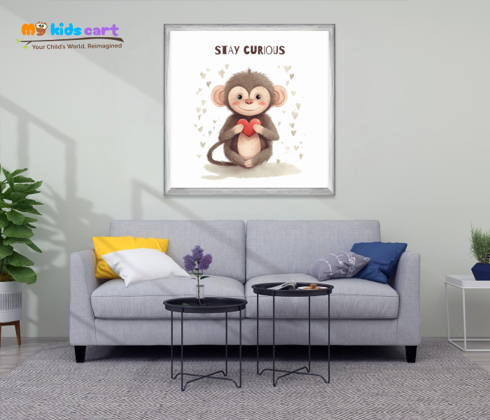 Curiosity Keeps the Monkey Smiling Wall Art White (Framed)