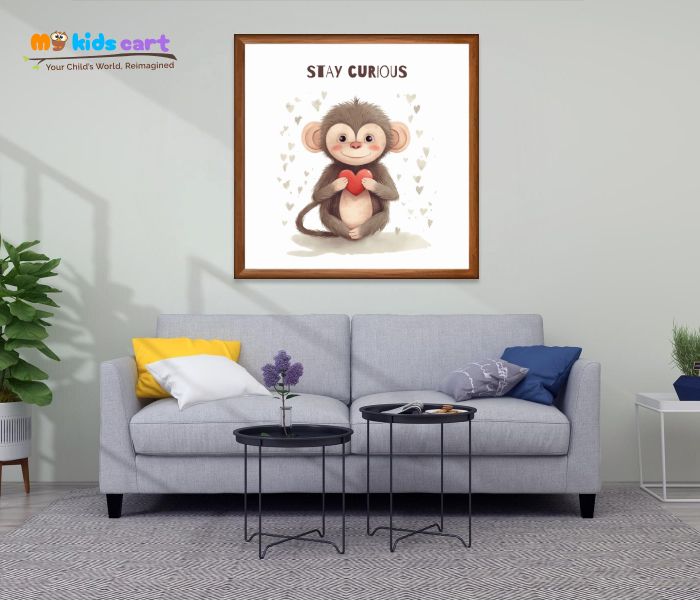 Curiosity Keeps the Monkey Smiling Wall Art Wooden (Framed)