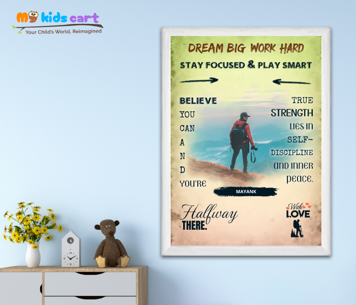 Customized Adventure Boy Colourful Background Motivational Quotes Wall Art White (Framed)