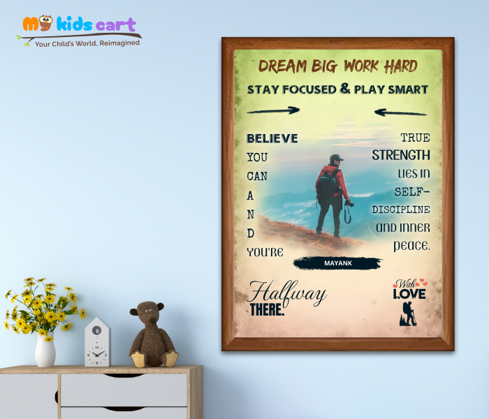 Customized Adventure Boy Colourful Background Motivational Quotes Wall Art Wooden (Framed)