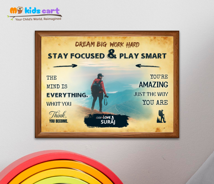 Customized Adventure Boy Cream Background Personalized Motivational Quotes Wall Art Wooden (Framed)