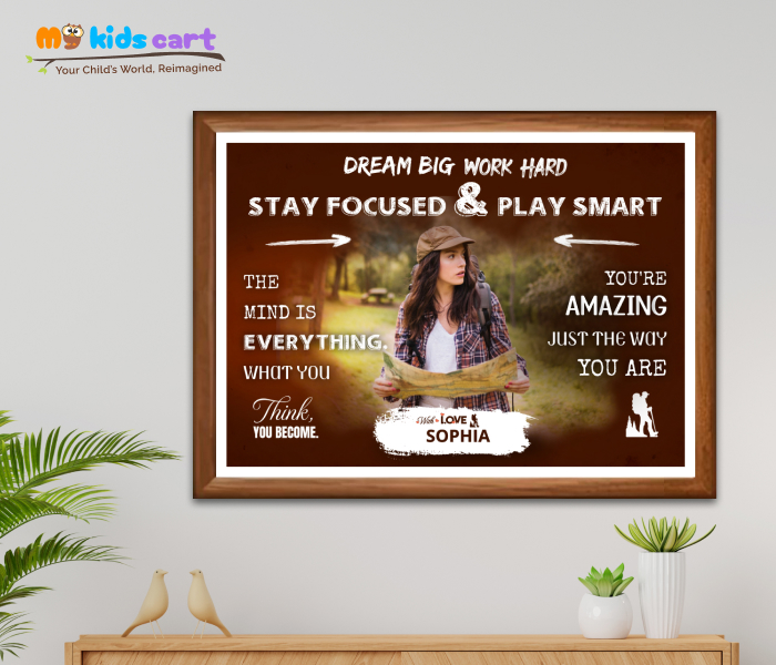 Customized Adventure Girl Brown Background Personalized Motivational Quotes Wall Art Wooden (Framed)